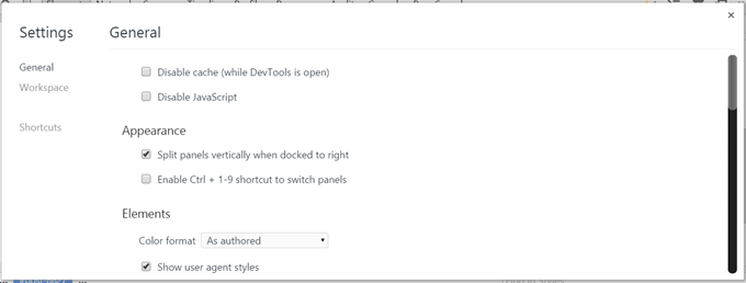 Chromeデベロッパーツールの設定の見た目