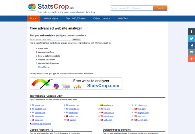 StatsCrop - Free website analyzer! Website Analysis, Keyword Ranking Analysis, Alexa Traffic Analysis.
