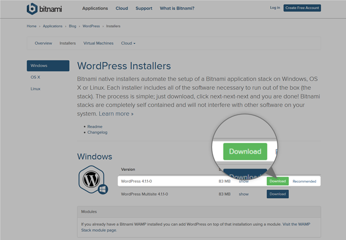 BitnamiのWordpress4.1.1のダウンロード