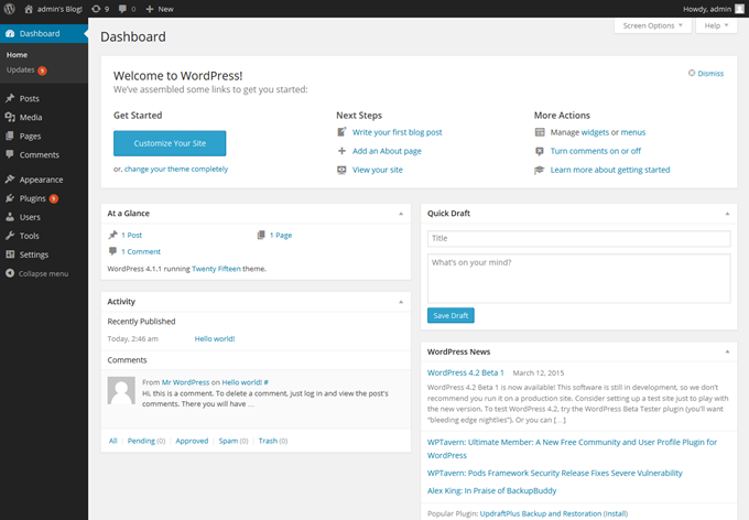Dashboard ‹ admin's Blog! — WordPress