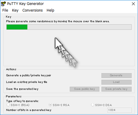 PuTTY Key Generate上でマウスを動かしまくる