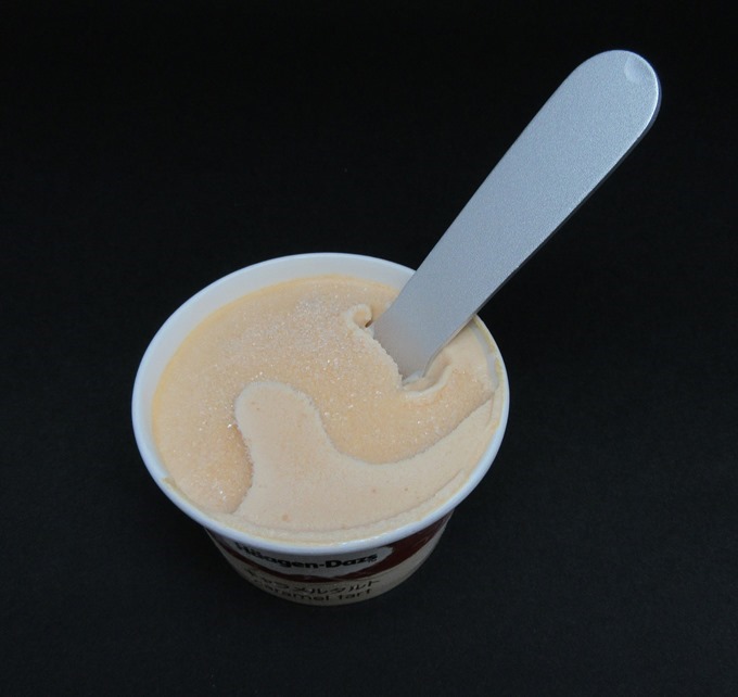 ハーゲンダッツに貝印アイスクリームスプーンをさした状態 ハーゲンダッツに貝印アイスクリームスプーンをさした状態
