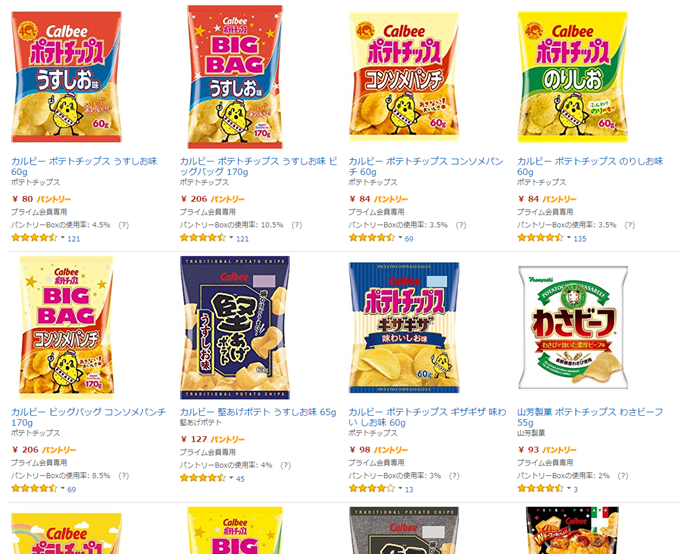 Amazonパントリーでポテトチップスの検索結果