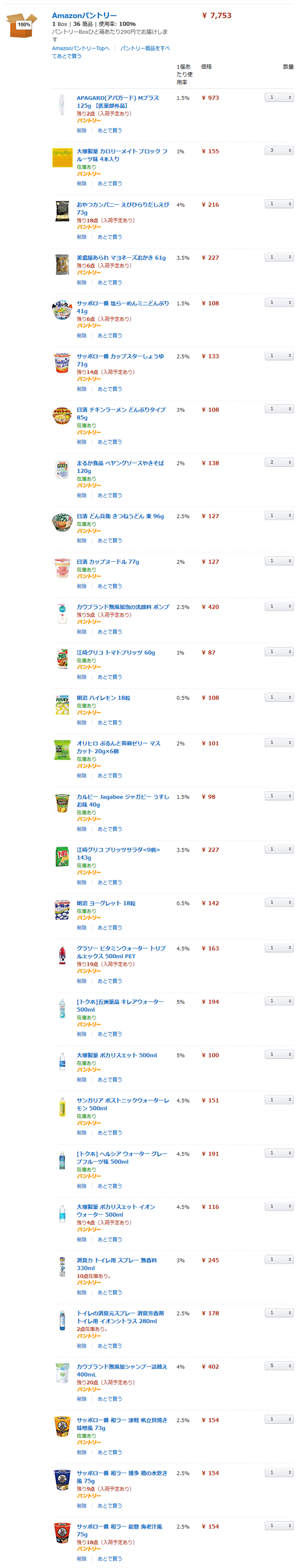 Amazonパントリーで購入した全商品