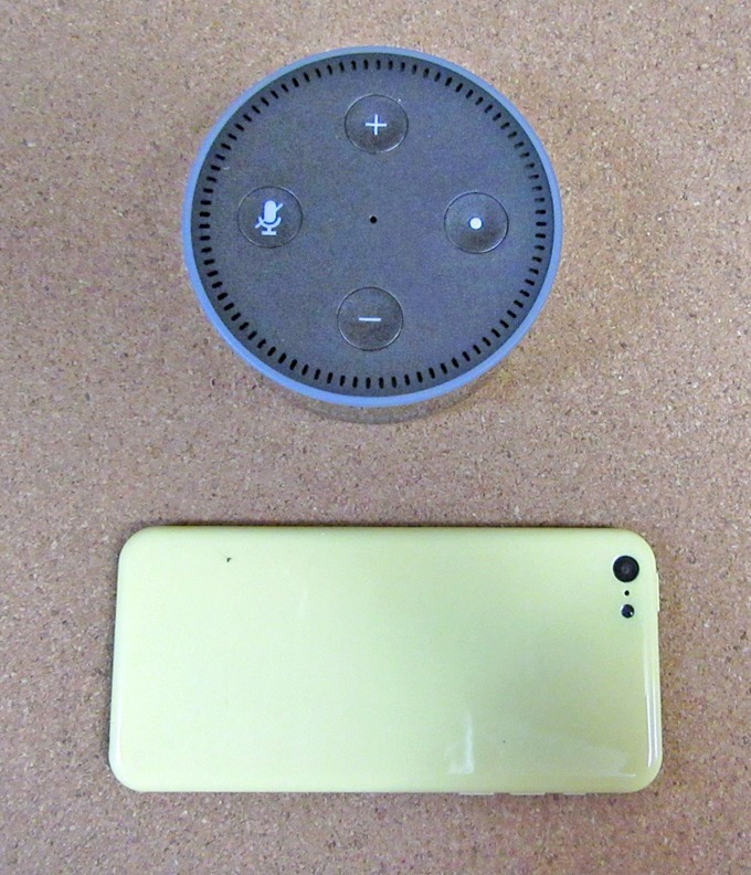 Amazon Echo DotとiPhone 5Cの大きさ比較