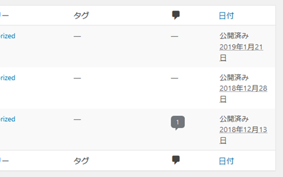 文字数カラムを非表示にした状態