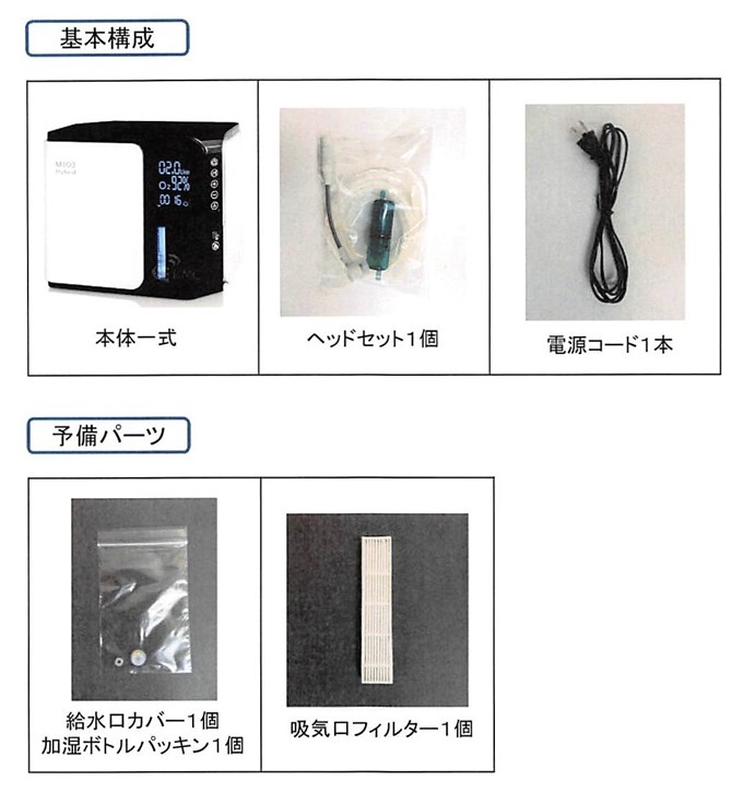 酸素発生器の同梱物